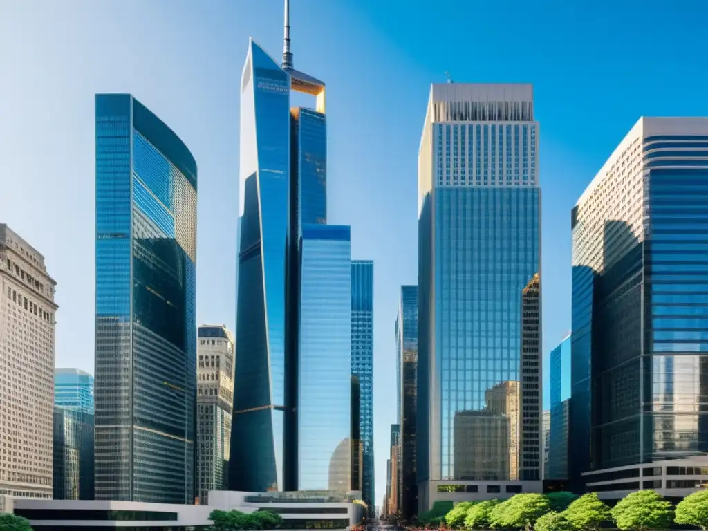 Distrito financiero internacional: dinamismo y oportunidades globales Vibrante distrito financiero internacional con modernos rascacielos y profesionales en seminarios fiscalidad internacional horizontes profesionales