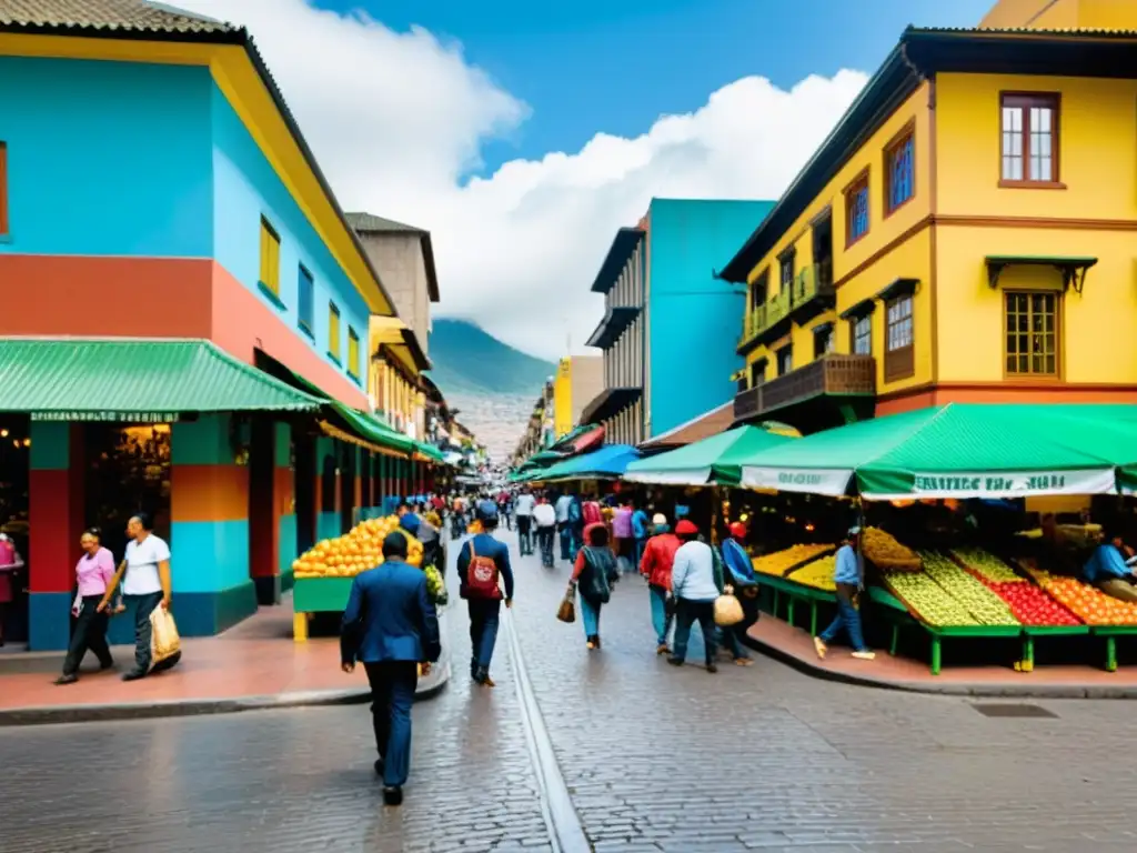 Vida independiente en Bogotá: Mercados y emprendedores Vibrante escena de trabajadores independientes en Bogotá, Colombia, reflejando la diversidad y energía del emprendimiento en el país