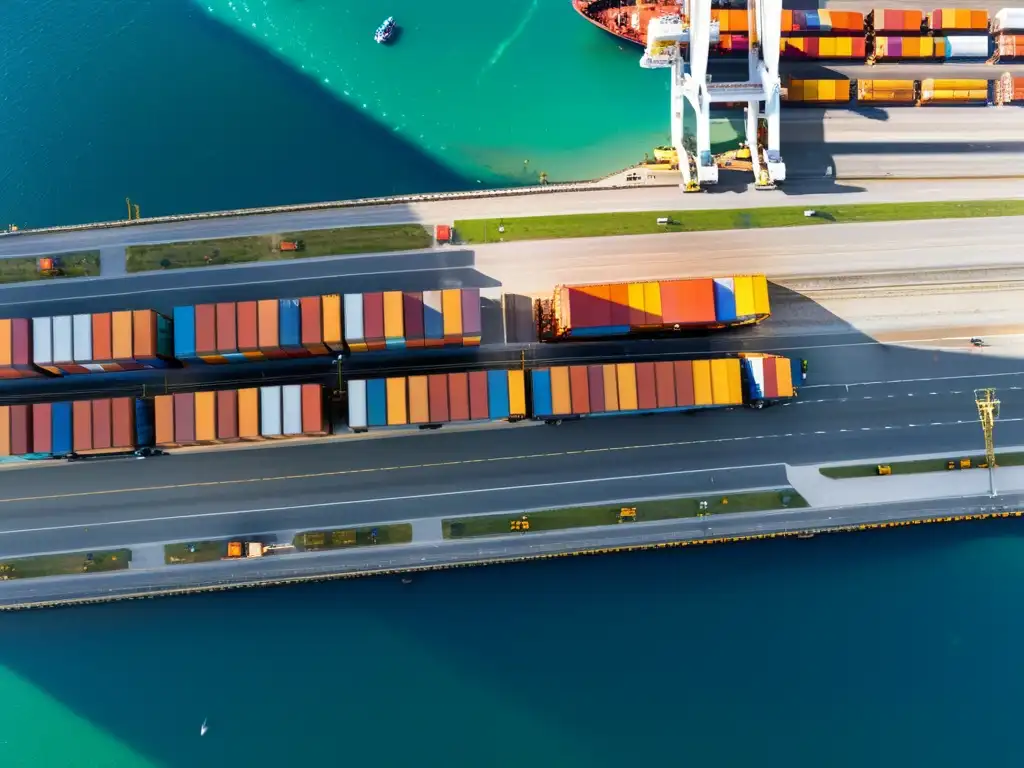 Puerto comercial en México: caos organizado y comercio internacional Un vibrante puerto comercial en México con movimiento de carga, contenedores y transporte