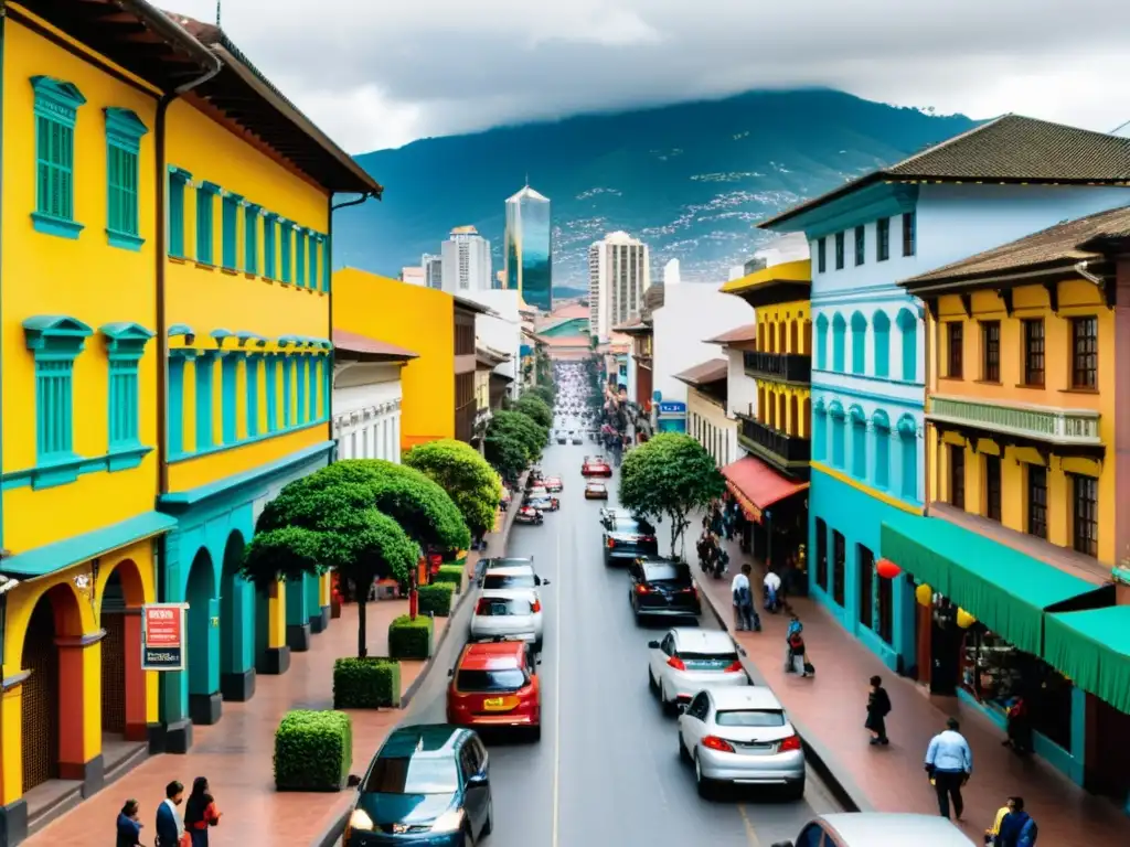 Bogotá, Colombia: Energía y vitalidad urbana Vibrante Bogotá: reforma tributaria colombiana y desarrollo económico reflejados en modernos rascacielos y arquitectura colonial