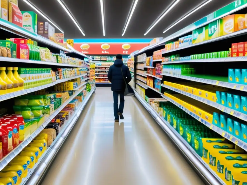 Supermercado lleno de energía y movimiento Vibrante supermercado repleto de productos, con clientes recorriendo los pasillos