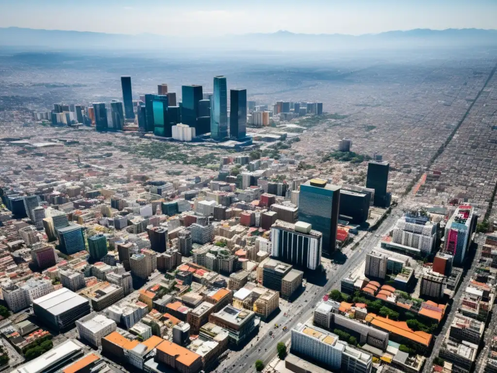 Vibrante paisaje urbano de Ciudad de México Vista aérea de la Ciudad de México con su vibrante paisaje urbano, mostrando la complejidad y vitalidad de la economía mexicana