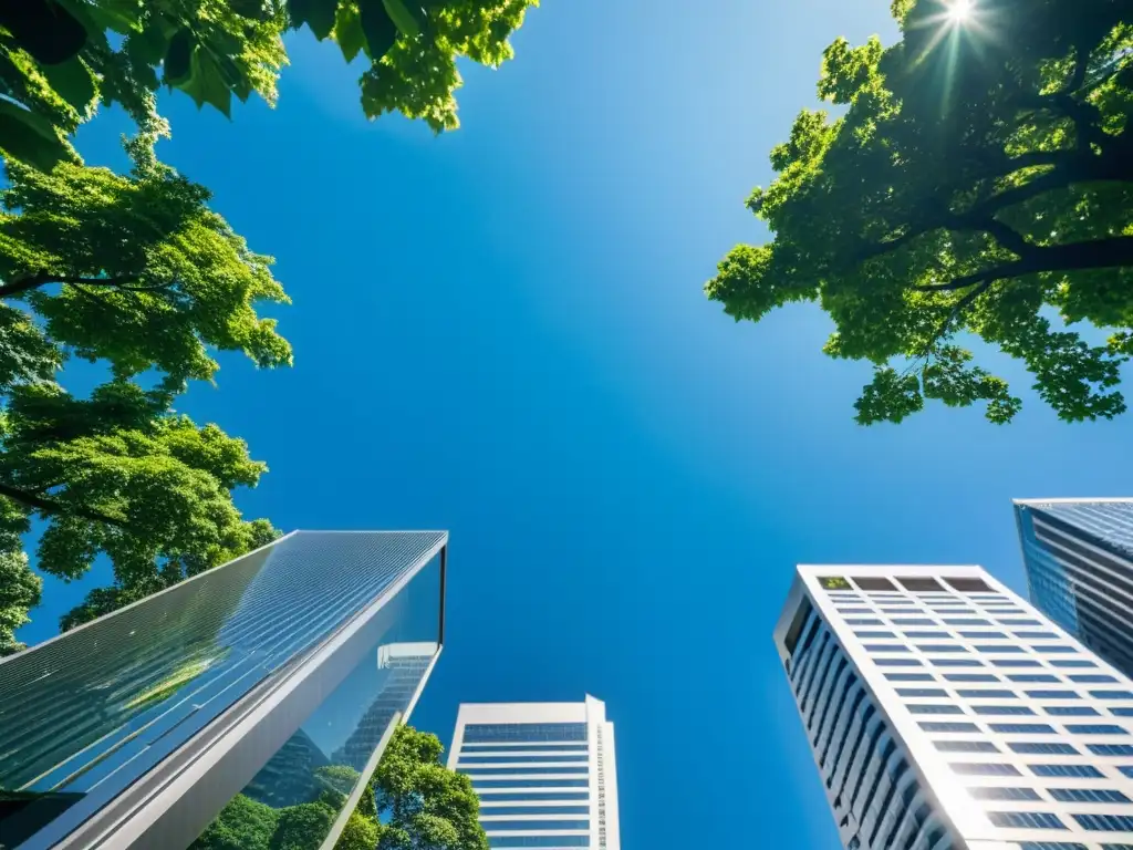 Horizonte urbano moderno: prosperidad y desarrollo Vista aérea de imponente skyline urbano con rascacielos modernos y vegetación exuberante