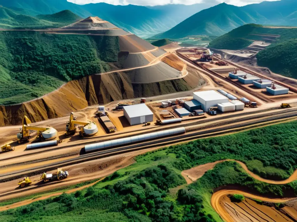 Operación minera moderna en Colombia: innovación y escala Vista aérea de operación minera moderna en Colombia, destacando la innovación y estrategias fiscalidad minería colombiana