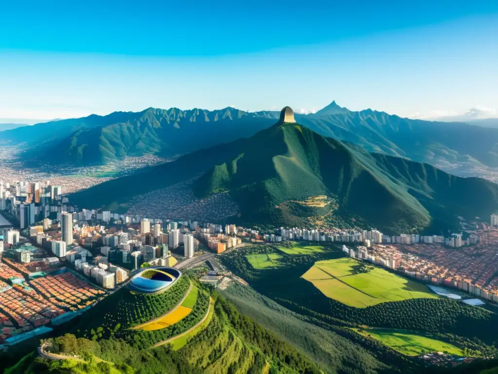 Vibrante Bogotá: Negocios en Evolución Vista aérea de la dinámica ciudad de Bogotá, Colombia, con modernos rascacielos y arquitectura histórica