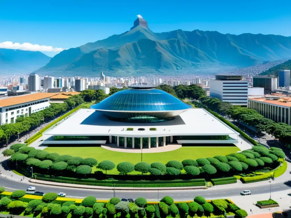 Congreso de Colombia: autoridad legislativa y belleza natural Vista aérea del Congreso de Colombia rodeado de exuberante vegetación, con los Andes de fondo