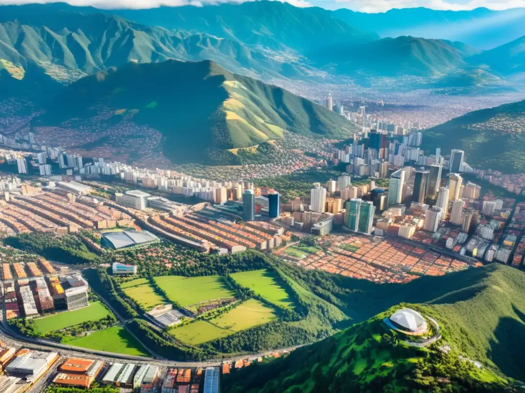 Bogotá, Colombia: Metrópolis vibrante y en crecimiento Vista aérea de Bogotá, Colombia, con su vibrante paisaje urbano y montañas verdes