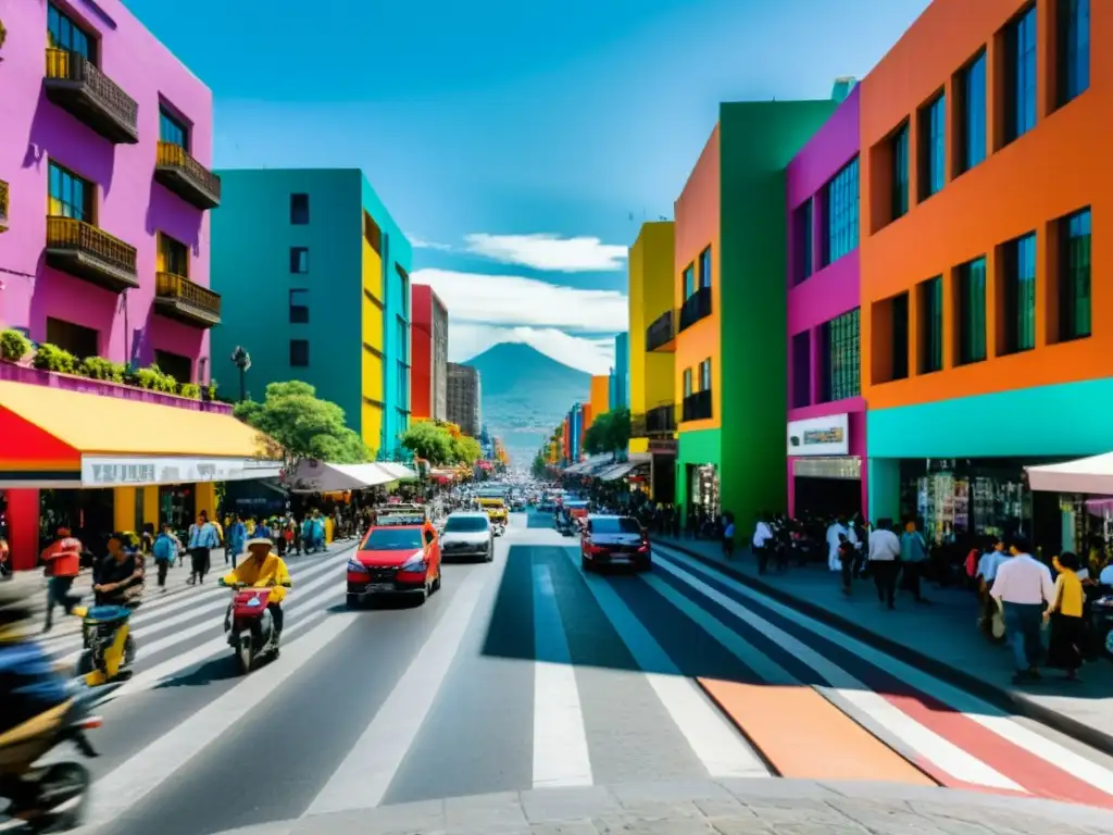 Impacto del IVA en la vida urbana de México: energía y color en las calles Vista animada de la Ciudad de México, mostrando el impacto del IVA en la economía y la vida cotidiana