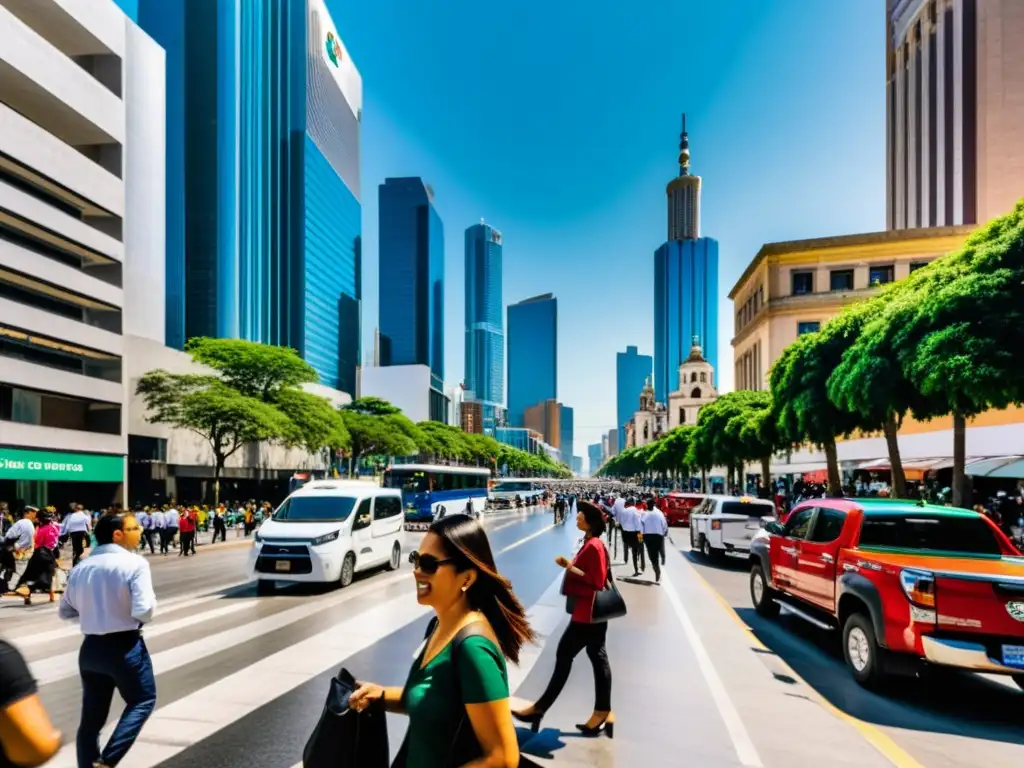 Vibrante escena urbana en México: equilibrio fiscal Vista de la ciudad de México con equilibrio justicia fiscal contribuyentes y modernos rascacielos