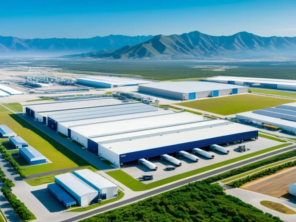 Parque industrial de vanguardia en México Vista futurista de un parque industrial en México, con tecnología avanzada y eficiencia en la producción