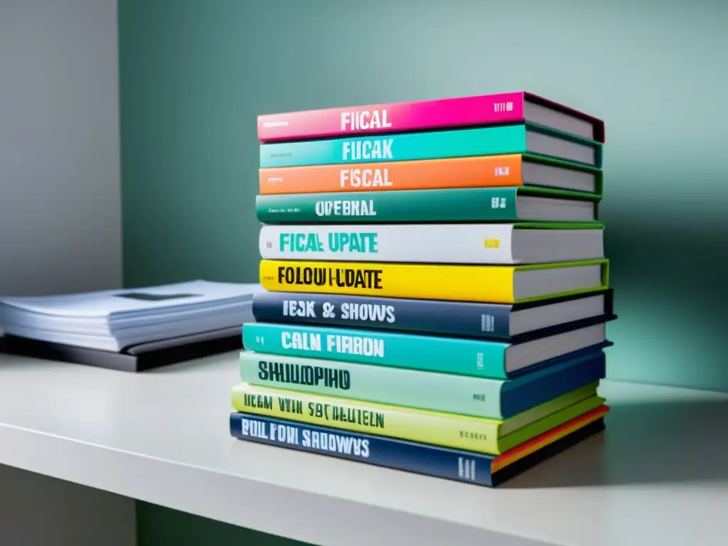 Revistas de actualización fiscal: profesionalismo y sofisticación Vista de mesa minimalista con las mejores revistas de actualización fiscal 2023, iluminadas con luz natural y colores vibrantes