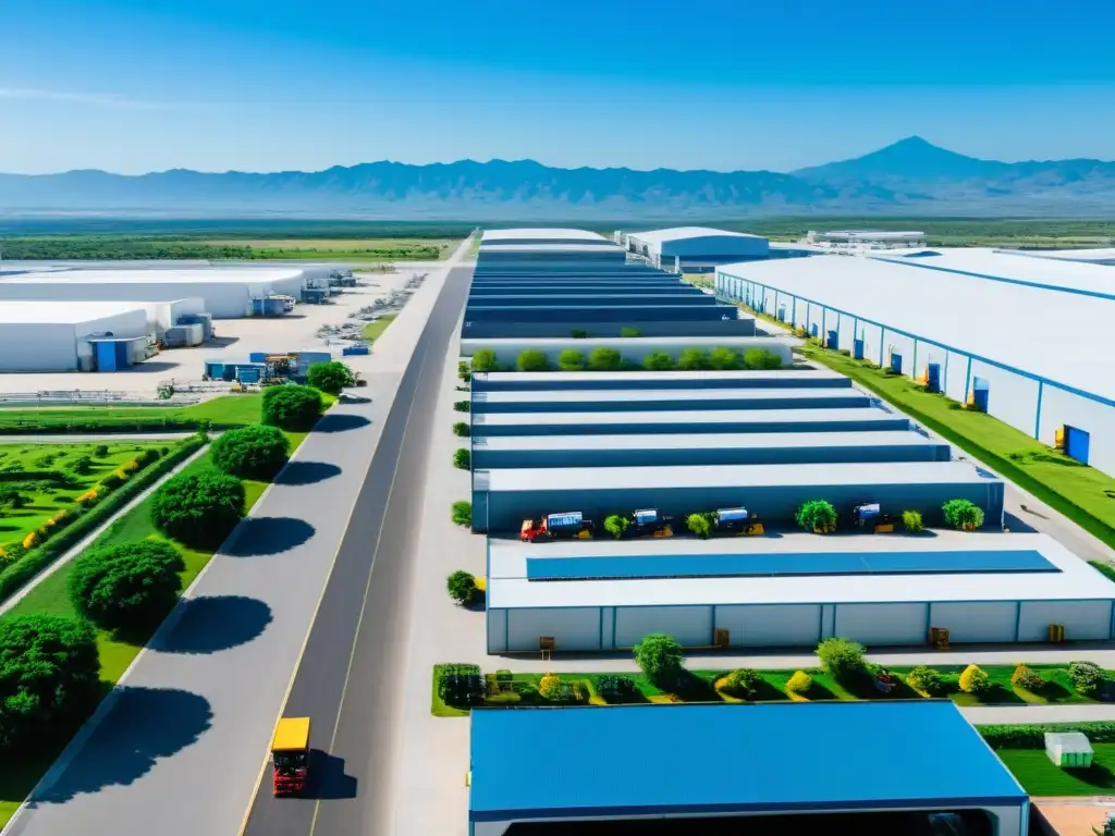 Maquiladora moderna: productividad e innovación en México Vista panorámica de complejo industrial en México, maquiladora eficiente integrada en la naturaleza