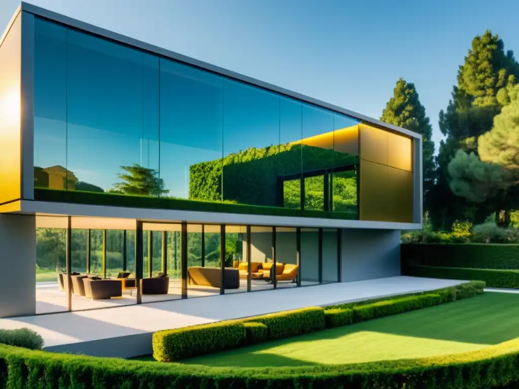 Oficina moderna en España: Profesionalismo y elegancia Vista panorámica de un moderno edificio de oficinas en España, iluminado por el sol