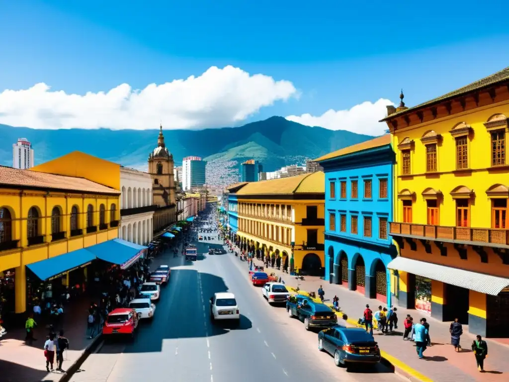 Vibrante Bogotá: la mezcla perfecta de modernidad y tradición Vista panorámica de Bogotá, Colombia, con modernos rascacielos junto a arquitectura histórica