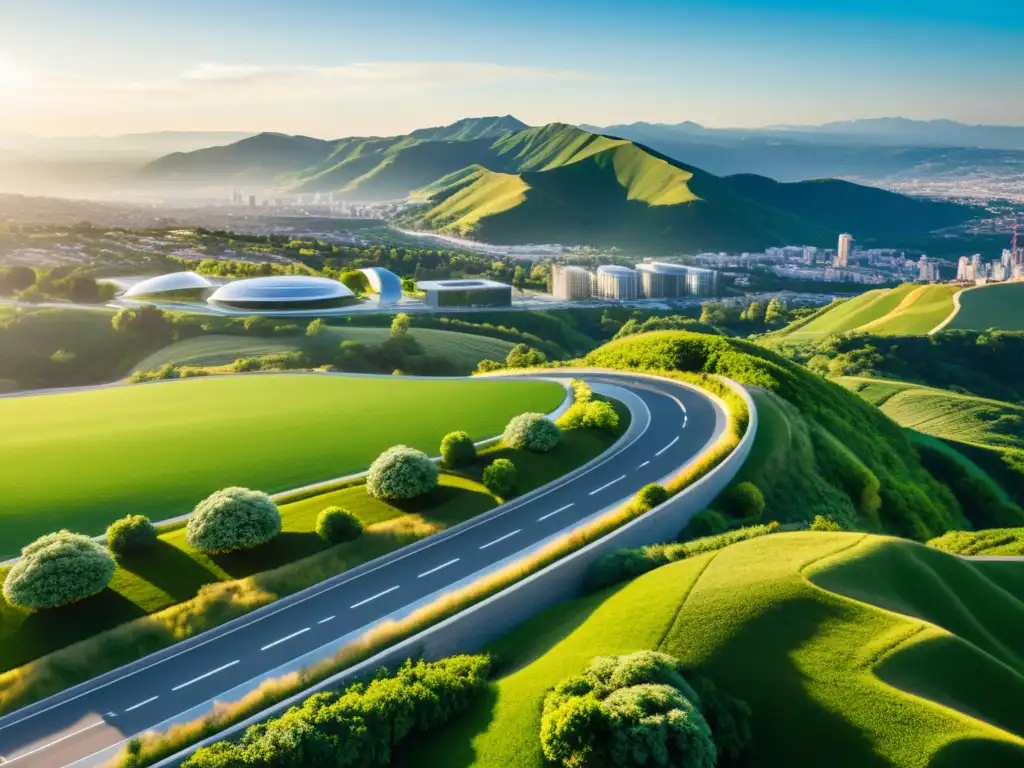 Sostenibilidad urbana y paisajes verdes en Colombia Vista panorámica de paisaje verde en Colombia con moderna ciudad sostenible
