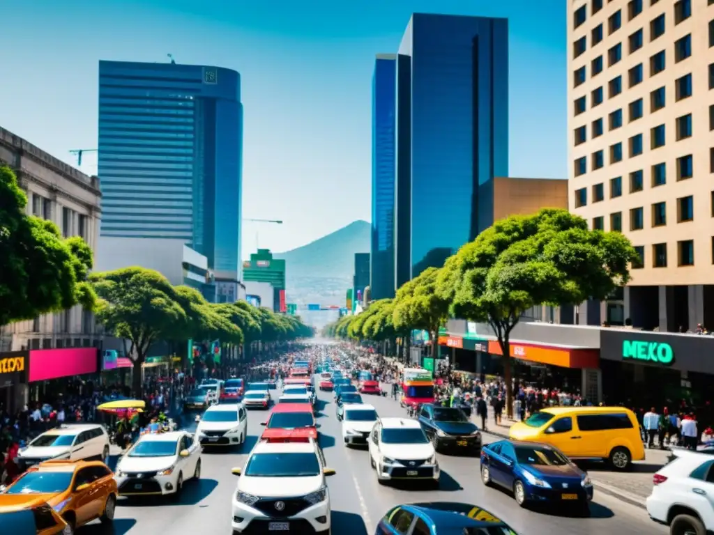 Vibrante escena urbana en Ciudad de México Vista vibrante de la bulliciosa Ciudad de México, mostrando el impacto de la reforma fiscal en las empresas mexicanas
